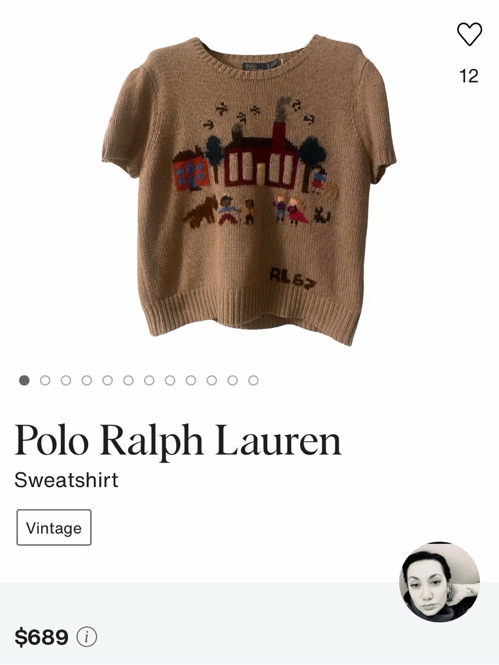 Ralph Lauren Embroidered Village Scene Knit Sweater - Beige, Burgundy - Picture 6 of 7